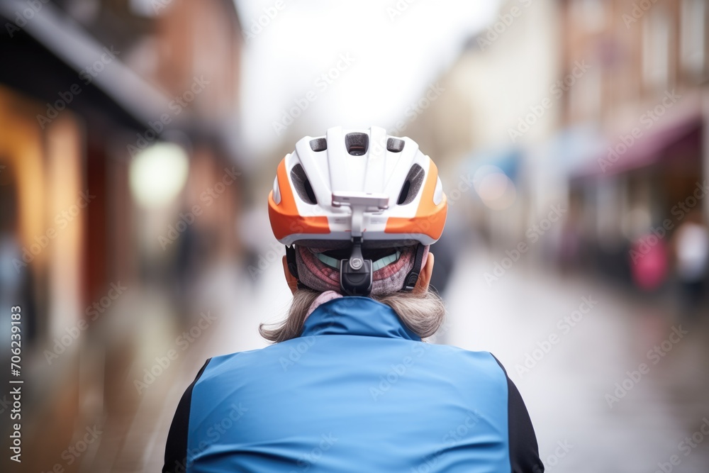cyclist with action camera on helmet