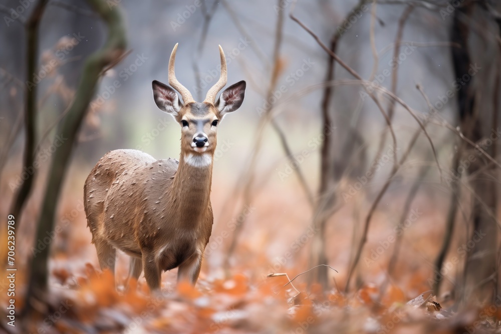 frost-tipped leaves surrounding a bushbuck in winter frost-tipped leaves surrounding a bushbuck in winter