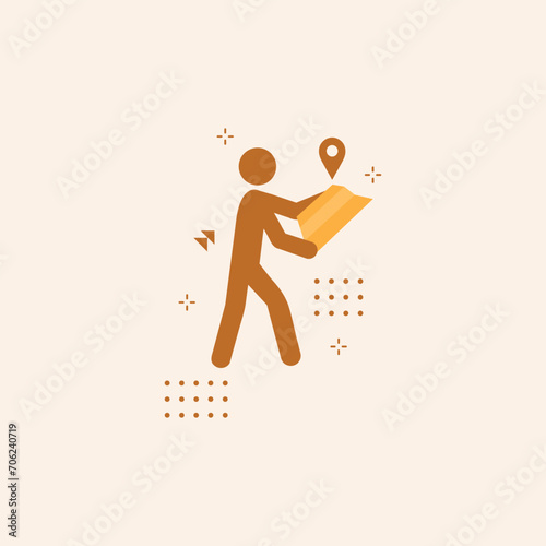 Hiking icon. Walking. Public footpath. Trail. Vector icon isolated on cream background.