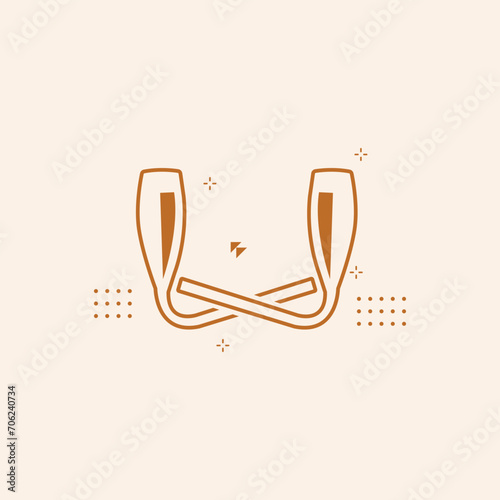 Vector Happy New Year with toasting glasses of champagne on transparent background in realistic style. Greeting card or party invitation with golden bright illustration.