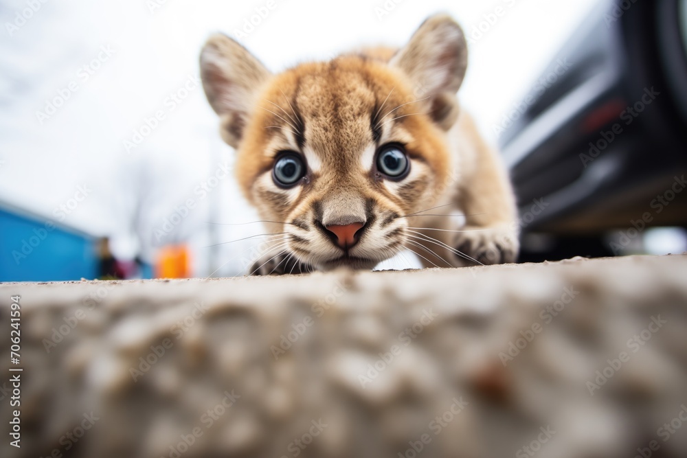 Obraz premium low angle of a cougar crouching