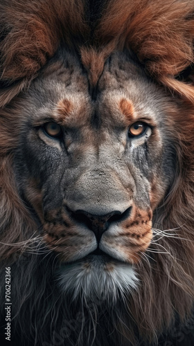 Close-up of a lion s face with a sharp gaze