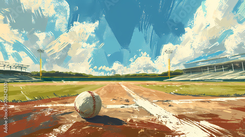 Illustration of a Baseball on a Pitcher's Mound photo