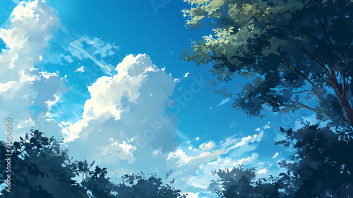 Digital Painting of Serene Sky and Trees