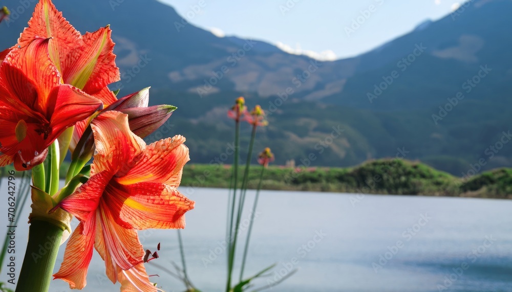 Amaryllis flowering, in natural, with copy space Amaryllis flowering, in natural, with copy space