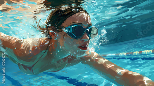 Female Swimmer in Action in a Swimming Pool