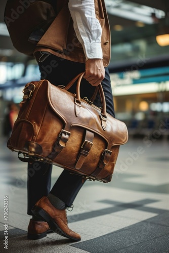Male businessman in the airport Carrying a suitcase ready to start a business trip