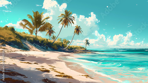 Tropical Beach with Palm Trees and Clear Sky