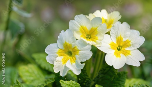 Primrose flower  green natural background   with copy space