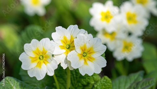 Primrose flower  green natural background   with copy space