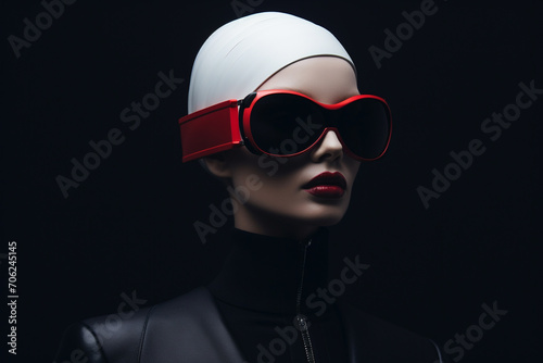 Beauty, fashion, make-up and hairstyle concept. Minimalist woman fashion style close-up portrait. Very minimalist high fashion style, vivid colors