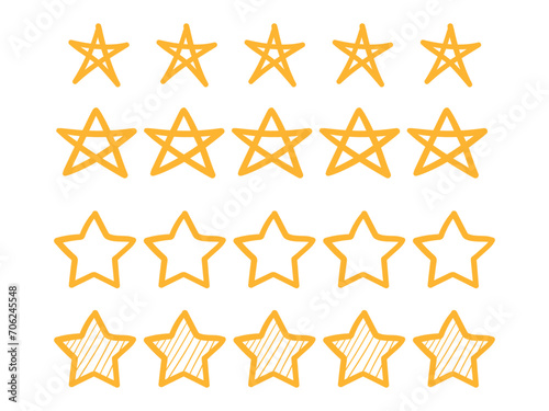 Five star. Hand drawn review yellow five star illustration. Award, quality, feedback