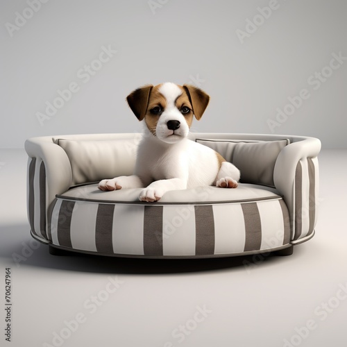 Pet sitting on cushion bed