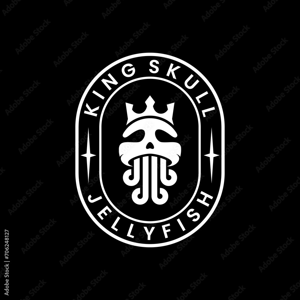 Jellyfish Skull On Black Background, Vector Minimalist Illustration Creative Logo Design Jellyfish Skull On Black Background, Vector Minimalist Illustration Creative Logo Design