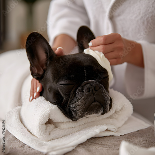 French Bulldog lays on the coach for beauty photo