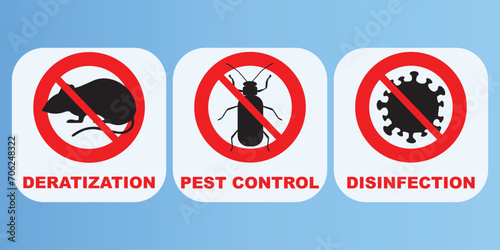 Pest control, disinfection and deratization icons