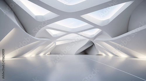 Empty beautiful background with interior for advertising and presentation design. Product promotion, selling goods on marketplaces and social networks. Architecture of the future, convex forms.