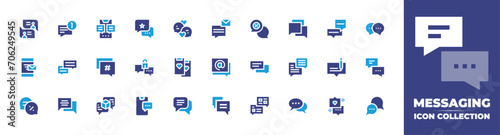 Messaging icon collection. Duotone color. Vector and transparent illustration. Containing conversation, speech bubble, chat, opinion, email, chat box, message, consultation, communications, live chat.