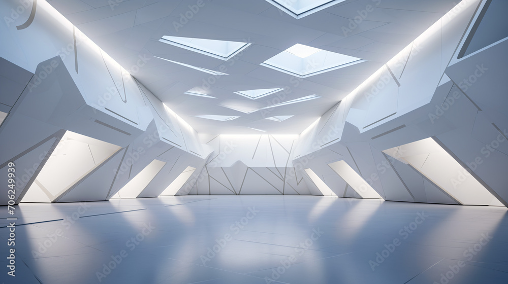 Fototapeta premium Empty beautiful background with interior for advertising and presentation design. Product promotion, selling goods on marketplaces and social networks. Architecture of the future, convex forms.