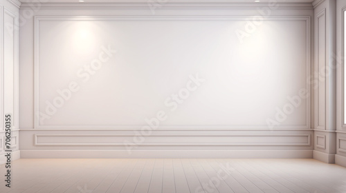 Empty beautiful background with interior for advertising and presentation design. Image for selling goods on marketplaces. Minimalistic light wall and floor. Falling light from windows.