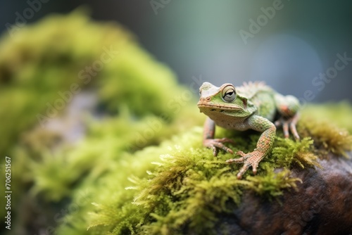 lizard resting on rock with moss