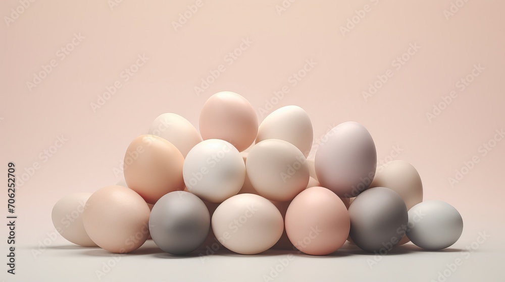 Fototapeta premium Pastel Beige Easter Eggs on Background, 3D Render for Happy Easter Celebration or Sale Banner