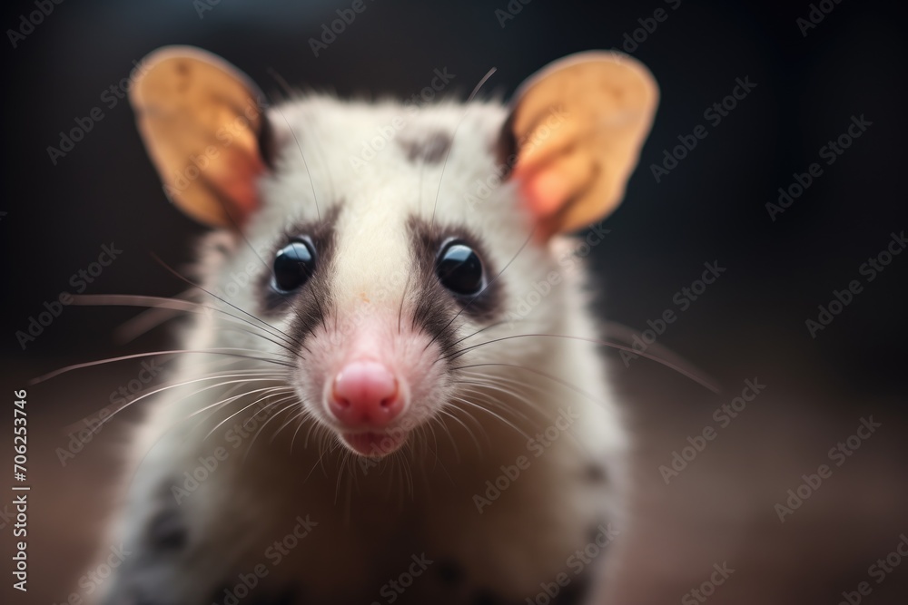 close-up of opossum eyes glowing nocturnal
