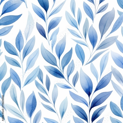 A pattern of blue leaves on a white background