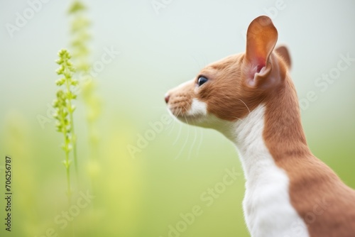 profile of stoat in alert stance among clovers