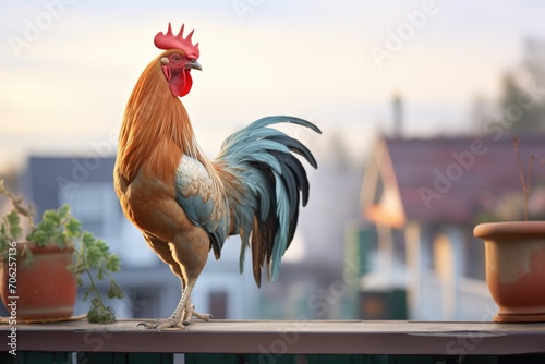 rooster crowing at daybreak Fototapet