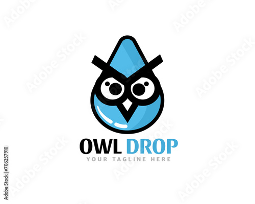 smart green drop water blue owl logo icon symbol design template illustration inspiration