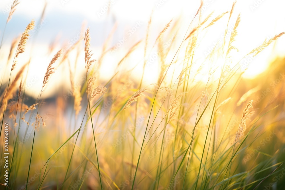 tall grass turned golden by setting sun