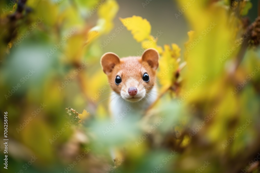 sharp eyes of weasel from gap in foliage sharp eyes of weasel from gap in foliage