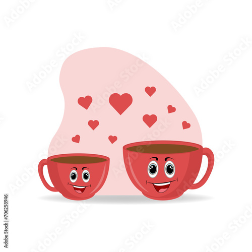 Obraz na płótnie coffee mugs, valentine's day. vector w salonie