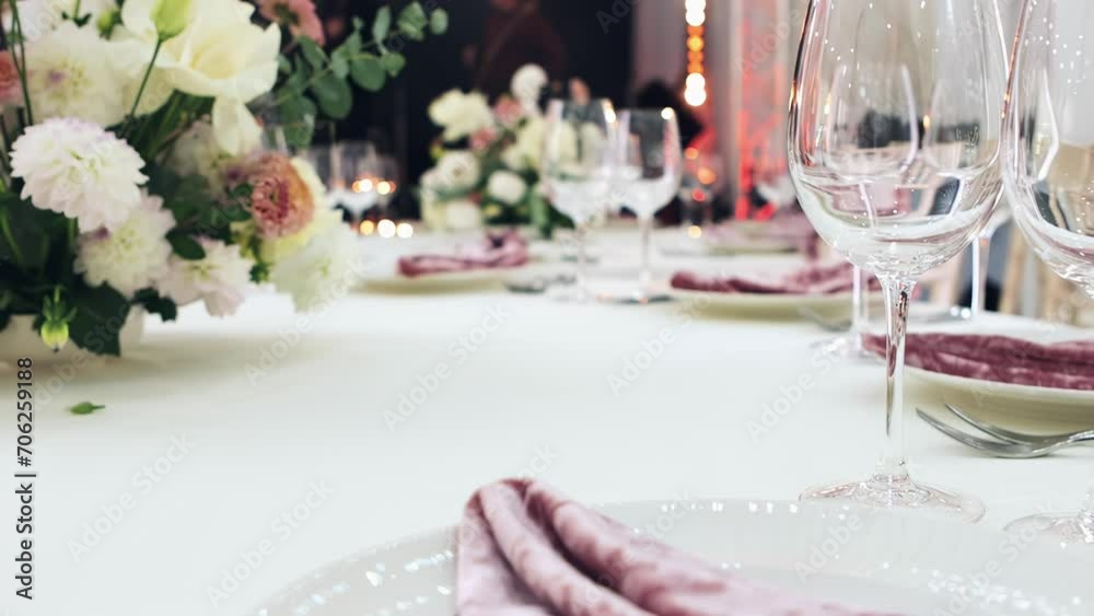 decorated wedding banquet table, wedding table for the wedding, wedding banquet preparation, festive table, cutlery, glasses decorated wedding banquet table, wedding table for the wedding, wedding banquet preparation, festive table, cutlery, glasses