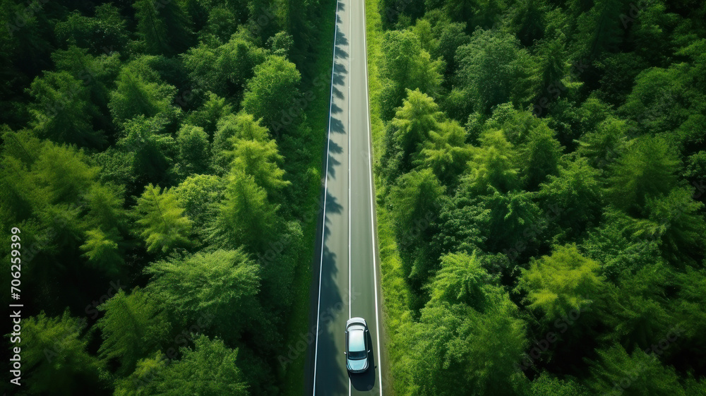 Top view Road through the green forest, Aerial view car truck drive going through forest Texture of forest view from above, Ecosystem and healthy environment Top view Road through the green forest, Aerial view car truck drive going through forest Texture of forest view from above, Ecosystem and healthy environment