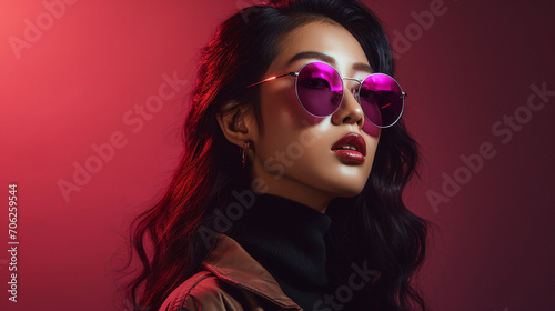Sunglasses Chic: Korean Beauty Effortlessly Chic in Pink, generative ai