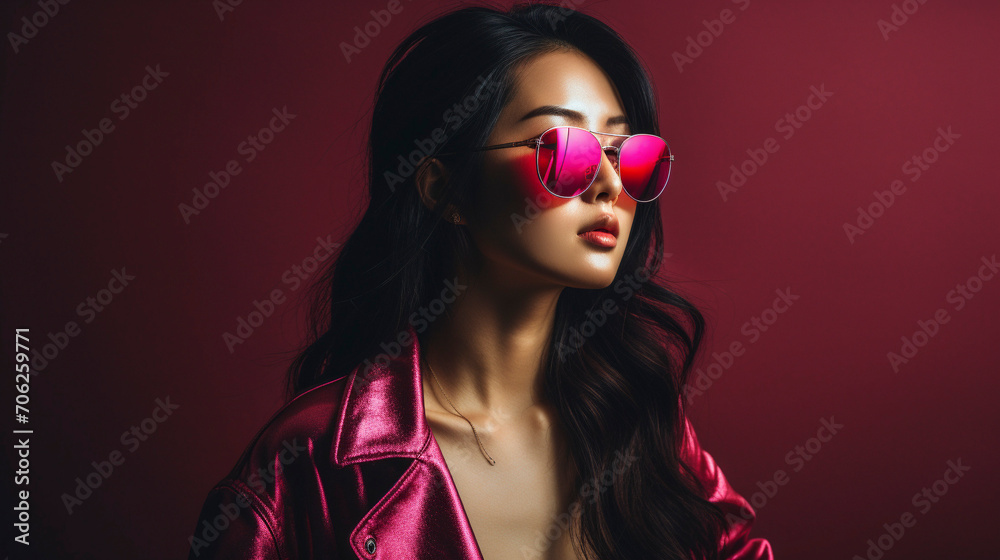 Pink Passion: Stylish Korean Model Poses with Grace, generative ai Pink Passion: Stylish Korean Model Poses with Grace, generative ai