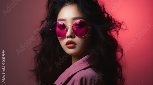 Elegant Pink Radiance: Asian Model Poses with Grace, generative ai
