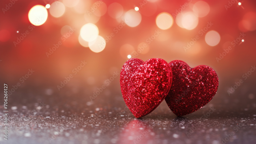 The red Heart shapes on abstract light glitter background in love concep The red Heart shapes on abstract light glitter background in love concep