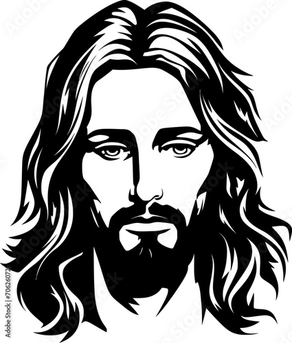 Tattoo jesus silhouette in black color. Vector template for laser cutting wall art.