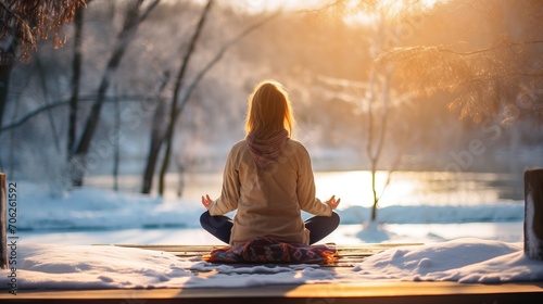 Winter serenity: tranquil meditation amidst nature's embrace for mindfulness and relaxation © Ashi