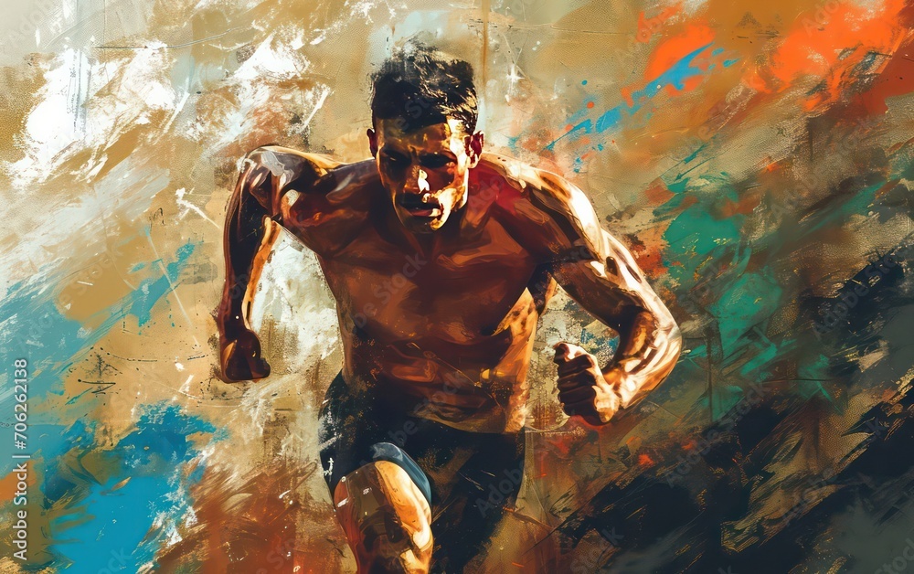 A muscular man running.