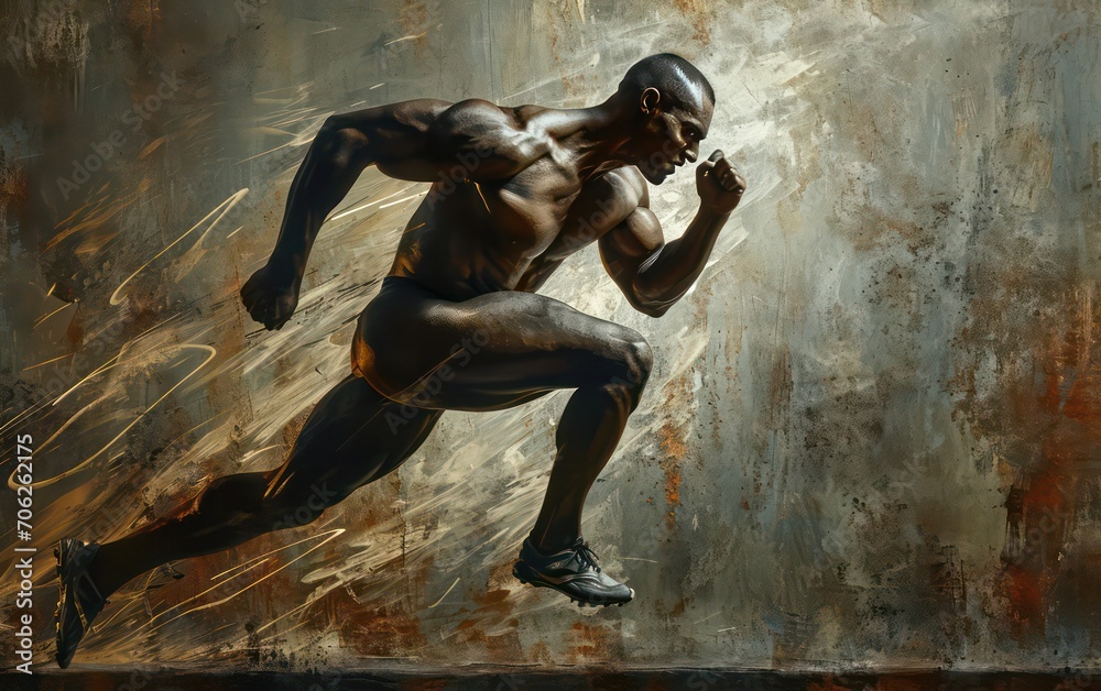 A muscular man running.