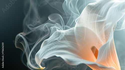 Abstract close-up of Calla with ethereal smoke in the background. Banner for the design. Background.