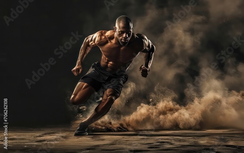 A muscular man running.