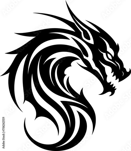 Dragon tattoo silhouette in black color. Vector template design for tattoo.