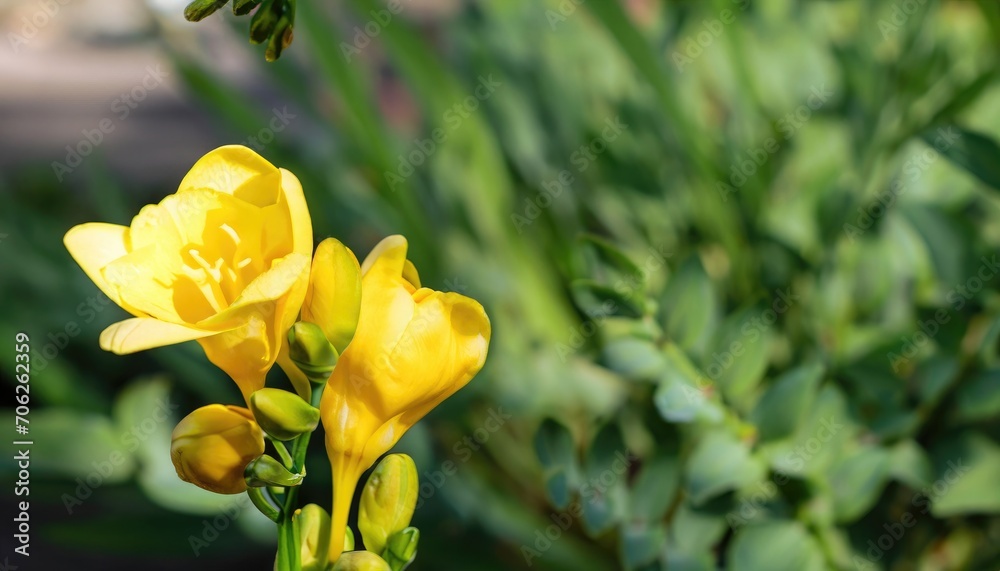 Freesia flowering in the garden, with copy space Freesia flowering in the garden, with copy space