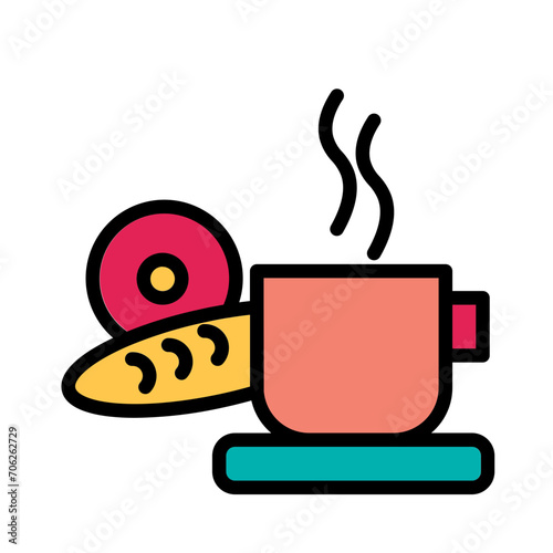 Coffee Drink Bread Filled Outline Icon