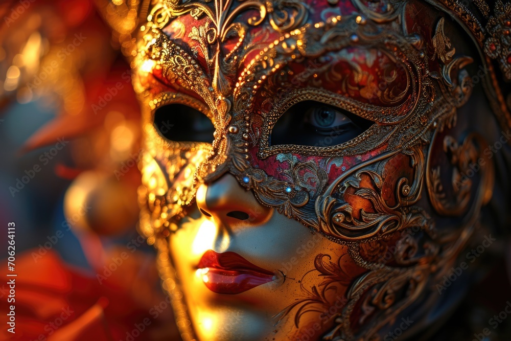 Beautiful Venetian carnival mask in Venice, Italy.